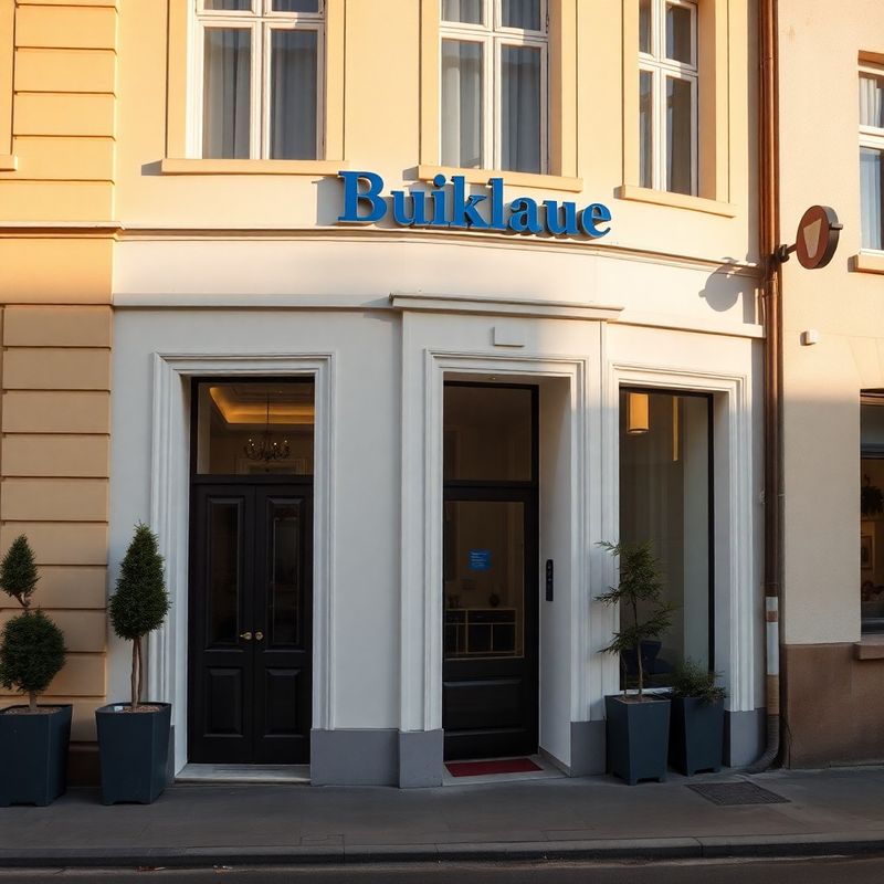 Intrarea biroului Atelier Popa pe o stradă liniștită din București, lumină de după-amiază